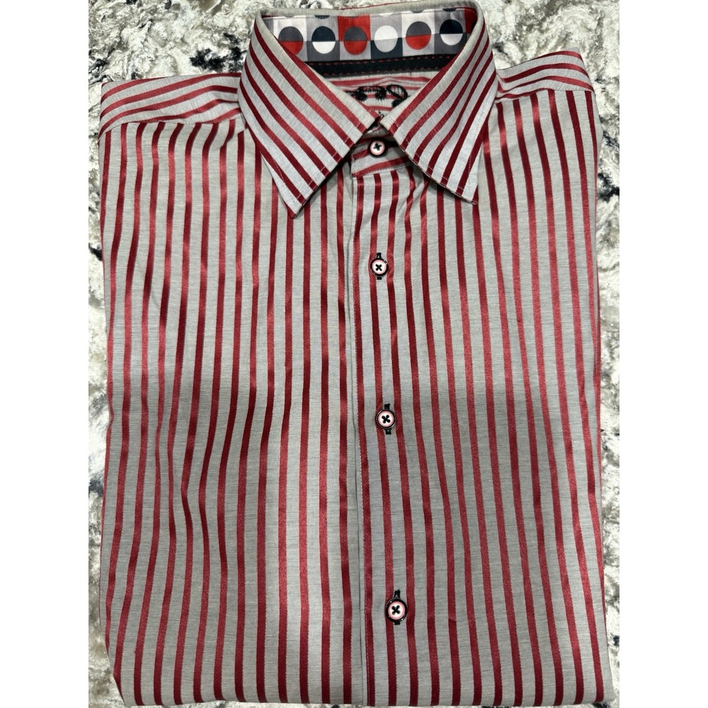 Luchiana Visconti Shirt Button Up Gray Red Striped Sz Medium